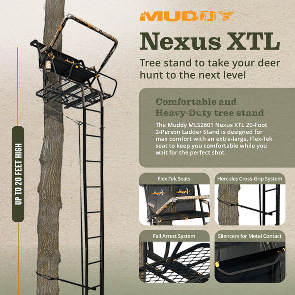 Muddy MLS2601 Nexus XTL 20 Foot Tall 2 Person Deer Hunting Ladder Tree Stand