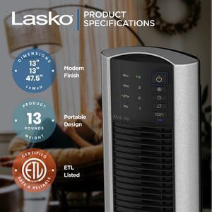 Lasko XtraAir 48 Inch Standing Tower Home Fan Air Ionizer with Remote Control