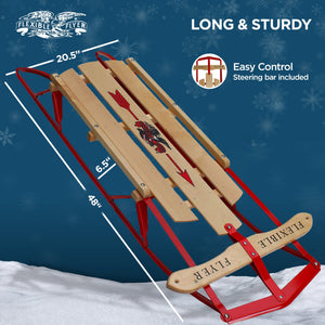 Flexible Flyer Metal Runner Steel/Wood 48" Long Snow Slider Sled for Kids, Red
