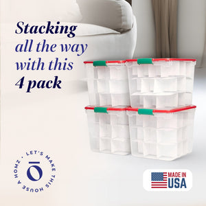 HOMZ 31 Qt Holiday Clear Plastic Storage Container w/ Latching Handles (4 Pack)
