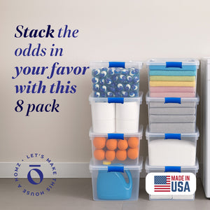 Homz 31 Quart Heavy Duty Modular Stackable Storage Containers, Clear, 8 Pack