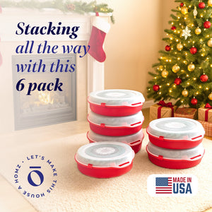 Homz 24 Inch Seasonal Holiday Christmas Plastic Wreath Storage Box, Red (6 Pack)