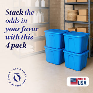 HOMZ 10 Gallon Heavy Duty Plastic Storage Container, Capri Blue (4 Pack)