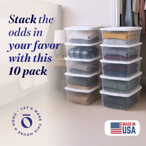 Homz 6 Qt Multipurpose Plastic Storage Containers with Latching Lid, (10 Pack)