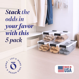 Homz 7.5 Qt Clear Storage Organizing Container Bin with Latching Lids, (5 Pack)