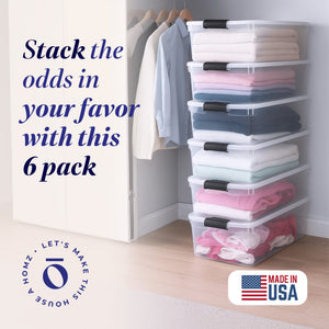 Homz 64 Qt Multipurpose Stackable Storage Bin with Latching Lids, Clear (6 Pack)