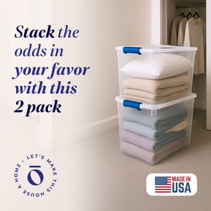 Homz 112 Qt Multipurpose Stackable Storage Bin with Latching Lid, Clear (2 Pack)