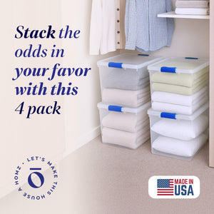 Homz 31 Qt Heavy Duty Clear Plastic Latching Stackable Storage Containers, 4 Pk
