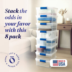 Homz 15.5 Quart Heavy Duty Modular Stackable Storage Containers, Clear, 8 Pack