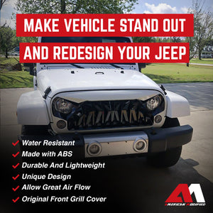 AMERICAN MODIFIED Front Shark Grille for 2007 to 2018 Jeep Models, White & Black
