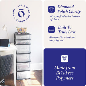 Homz 6-Drawer Plastic Bedroom & Closet Organizer Storage, Clear/Black Frame