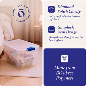 Homz 66-Quart Clear Plastic Stackable Storage Containers w/ Latch Lid, 4 Pack
