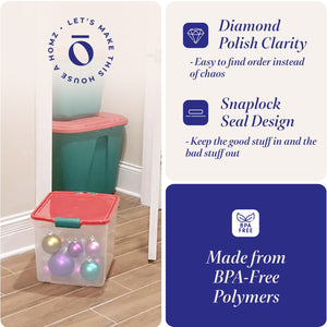 HOMZ 31 Qt Holiday Clear Plastic Storage Container w/ Latching Handles (4 Pack)