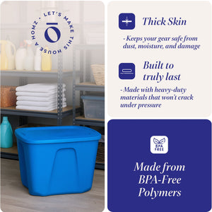 HOMZ 10 Gallon Heavy Duty Plastic Storage Container, Capri Blue (4 Pack)