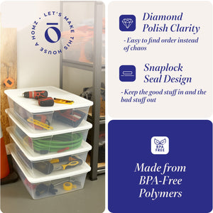 Homz Snaplock 41 Qt Stackable Plastic Storage Container w/Latching Lid (4 Pack)