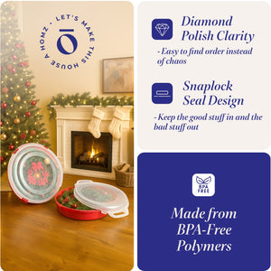 Homz 24 Inch Seasonal Holiday Christmas Plastic Wreath Storage Box, Red (6 Pack)