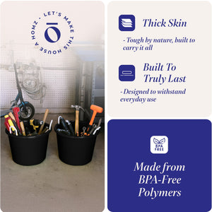 Homz 17 Gal Plastic Open Storage Round Utility Tub with Handles, Black (2 Pack)