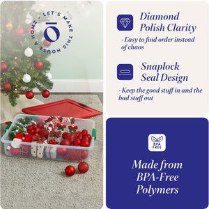 HOMZ 60 Quart Latching Holiday Underbed Storage Container Box, Clear (4 Pack)