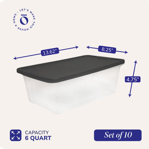 Homz Snaplock 6 Quart Clear Organizer Storage Container Bin with Lid (10 Pack)