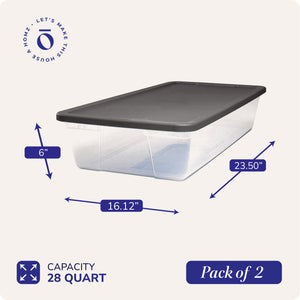 Homz Snaplock 28 Quart Clear Under Bed Storage Container Bin with Lid, (2 Pack)