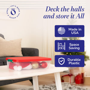 HOMZ 60 Quart Latching Holiday Underbed Storage Container Box, Clear (4 Pack)