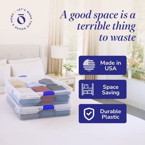 Homz 56 Quart Underbed Secure Latching Clear Plastic Storage Container (4 Pack)