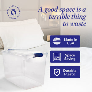 Homz 112 Qt Multipurpose Stackable Storage Bin with Latching Lid, Clear (2 Pack)