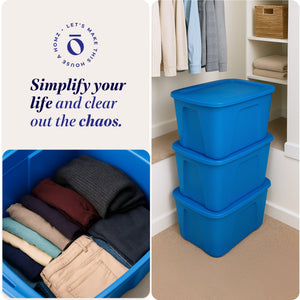 Homz 18 Gallon Standard Plastic Storage Container with Secure Lid, Blue, 4 Pack