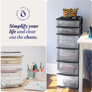 Homz 6-Drawer Plastic Bedroom & Closet Organizer Storage, Clear/Black Frame