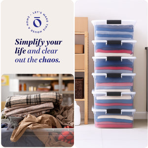 Homz 64 Qt Multipurpose Stackable Storage Bin with Latching Lids, Clear (6 Pack)