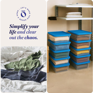 Homz Snaplock 6 Qt Stackable Plastic Storage Container w/ Lid, Blue (10 Pack)