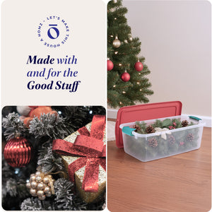 Homz 64 Qt Holiday Seasonal Decor Plastic Storage Bin with Latching Lid, 6 Pack