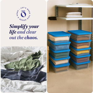 Homz Snaplock 6 Qt Stackable Plastic Storage Container w/ Lid, Blue (10 Pack)