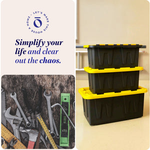 Homz Durabilt 27 Gallon Stackable Home Storage Container Lidded Tote Bin, 4 Pack