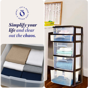 Homz Plastic 5 Drawer Home Storage Container TowerCloset Organizer, Black Frame