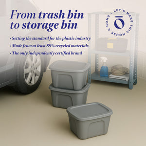 Homz 10 Gallon Heavy Duty Plastic Storage Container, Titanium Silver (4 Pack)