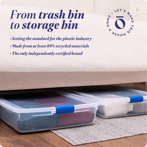 Homz 56 Quart Underbed Secure Latching Clear Plastic Storage Container, 4 Pack