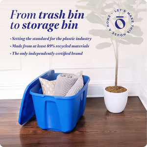 HOMZ 10 Gallon Heavy Duty Plastic Storage Container, Capri Blue (4 Pack)