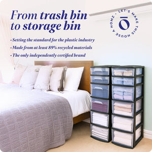 Homz Plastic 6 Clear Drawer Home Storage Container Tower, Black/Clear (2 Pack)