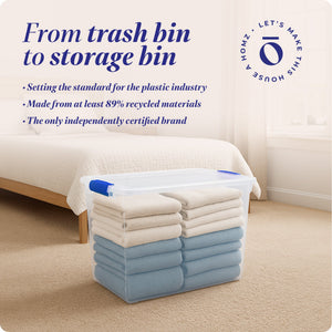 Homz 112 Qt Clear Plastic Stackable Storage Containers with Latch Lid, 6 Pack