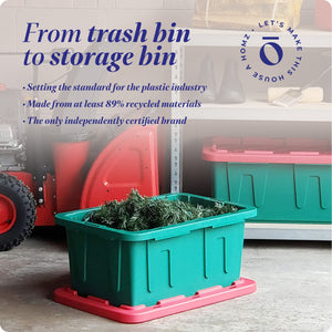 HOMZ Durabilt 15 Gallon Heavy Duty Holiday Storage Tote, Green/Red (2 Pack)