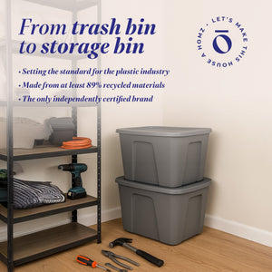 Homz 18-Gallon Stackable Plastic Storage Tote Container with Snap-On Lid, 8 Pack
