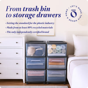 Homz Plastic 3 Drawer Medium Storage Tower, Clear Drawers & Black Frame (2 Pack)