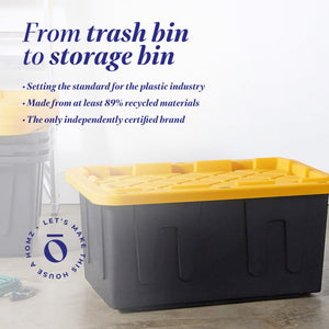Homz 15 Gallon Durabilt Storage Container with Snap Lid, Black/Yellow (4 Pack)