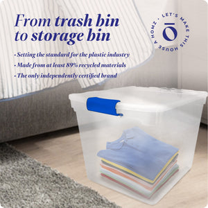 Homz 31 Qt Heavy Duty Clear Plastic Latching Stackable Storage Containers, 4 Pk