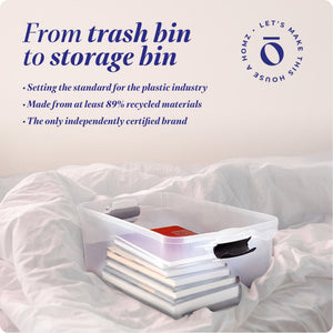 Homz 64Qt Stackable Plastic Storage Bin Container Box w/Latch Lid, Clear(2 Pack)