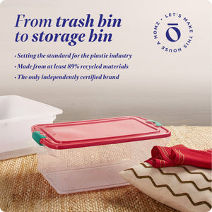 Homz 64 Qt Holiday Seasonal Decor Plastic Storage Bin with Latching Lid, 6 Pack