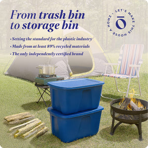 Homz 32 Gallon Standard Plastic Storage Container with Secure Lid, Blue, 2 Pack
