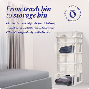 Homz Plastic 6 Clear Drawer Medium Home Storage Container Tower, White Frame