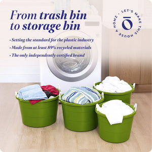Homz 17 Gallon Indoor Outdoor Storage Bucket w/Rope Handles, Bold Lime (4 Pack)